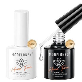 Modelones Base et Top Coat Vernis Semi Permanent Sans HEMA 2 x 10ml Top et Base Coat Semi Permanent Soak Off UV LED Vernis à Ong