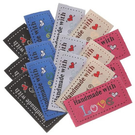 SHINEOFI 100pièces Lot De Étiquettes à Coudre Handmade with Love Pour Articles Crochet Vêtements Faits Main Accessoires Personna