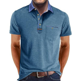 Volemo Polo Homme Manches Courtes Polos Couleur de Contraste Tee Golf T-Shirt Été Regular Fit | Manches Courtes, Tee Golf