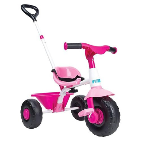 FEBER - Baby Trike Pink, Tricycle pour Enfants avec Cadre en Métal et Ceinture de Sécurité, 2 Positions, Poussette et Tricycle à