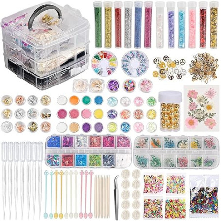 efuturetime® Kit d'Accessoires en Résine Époxy, 【260PCS】, Lot de Bricolage Complet Débutant pour Résine avec Feuilles d'Or, Pail