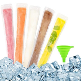 Tsathoggua Lot de 100 Moule à Glace, Moule Sacs Popsicle Sans Bpa, Sachet Glace à l'Eau avec Un Entonnoir Circulaire Inclus, Un