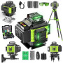 Niveau Laser Chantier Autonivelant 360° x 4, Lazer Niveaux 4D 16 Lignes Laser, Autonivellement et Mode Pulsé Extérieur, 2 x Batt
