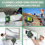 Niveau Laser Chantier Autonivelant 360° x 4, Lazer Niveaux 4D 16 Lignes Laser, Autonivellement et Mode Pulsé Extérieur, 2 x Batt
