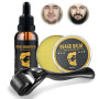 Kit Pousse Barbe avec Roller 0,25 mm,30ml Huiles de Croissance de Barbe,30g Baume à Barbe, la Croissance de la Barbe,Kit Barbe H