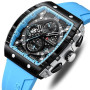 FORSINING Montre analogique à quartz pour homme - Grand cadran rectangulaire - Bracelet en silicone - Étanche - Calendrier - Dat