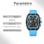 FORSINING Montre analogique à quartz pour homme - Grand cadran rectangulaire - Bracelet en silicone - Étanche - Calendrier - Dat