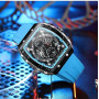 FORSINING Montre analogique à quartz pour homme - Grand cadran rectangulaire - Bracelet en silicone - Étanche - Calendrier - Dat