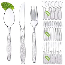 300 Pièces Couverts en Plastique Reutilisable,100 fourchettes, 100 cuillères et 100 couteaux,Parfaits pour les Fêtes d'Anniversa