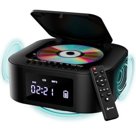 KLIM Boombox E1 - Poste Radio CD Portable - Extra Bass avec Subwoofer - Radio FM, CD, Bluetooth, USB, Bluetooth, MP3 - Mode Fila