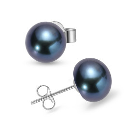 YAMI Boucles d'oreilles Perles de Mer, Boucles d'oreilles Perles Noir Pour Femme, Perle de 8-10.5 mm en Argent 925, Luxe Exquis,