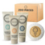 NUIVO - Pack de 200 Produits d’Accueil: Gels Douche, Shampoings, Après-Shampoings, Savons 20g - Tubes de 30ml Écoresponsables -