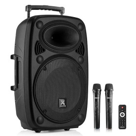 Vonyx Verve38 Enceinte Sono Portable 800W, Enceinte Bluetooth Puissante, 2 Micros sans Fil UHF, Poignées et roulettes de Transpo