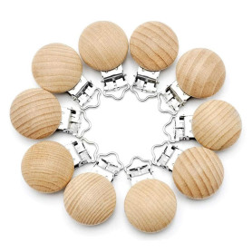 RUBY Lot de 10 clips de tétine en bois pour bébé - Empêche la chute ou la perte de la tétine - Accessoires pour bricolage et bri