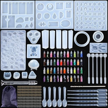 MUOIVG Kit de Moules et Outils de Coulée de Résine,Moule de Bricolage de Silicone,Silicone Moule pour Bijoux en Époxy Résine, po