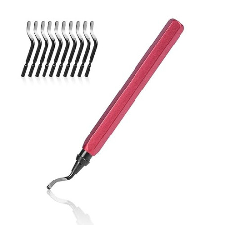 Flintronic® Outil D'ébavurage Manuel, 1 Manche en Métal + 11 Lames BS1010 HSS Lames D'ébavurage Rotatives en Métal à 360° pour T