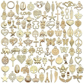 WeddHuis 100 Pièces Breloques Pendentifs pour Bijoux DIY, Charms Vintage Aesthetic pour Colliers Bracelets Boucles d'Oreilles (d