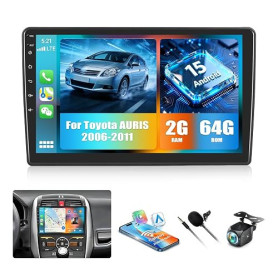 CAMECHO 2+64G Android 15 Carplay Autoradio pour Toyota Auris 2006-2011, 10" Écran Poste Radio Voiture Bluetooth Nav Wireless And