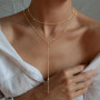KNUIUYY Collier en Y pour Femmes, Collier Acier Inoxydable Multi-rangs Femme en Or Argent, Superposé Doré Élégant à Chaînes Long