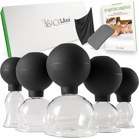 BACKLAxx ® Set De Ventouses En Verre Avec Poire En Silicone Et Grattoir Fascia | Ventouse Cellulite Et Ventouse Massage Pour Cor