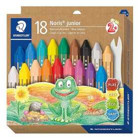 STAEDTLER Noris Junior 224 crayons à la cire, boîte de 18 – Mes premiers crayons de couleur pour enfants dès 2 ans, forme hex