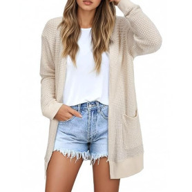 GLEENOD Cardigan Femme Manches Longues Décontracté Tricoté Manteau Élégant Cardigan Ouvert Devant Tricoté Pull sans Boutons