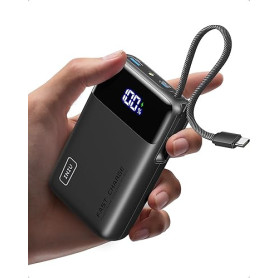 INIU Batterie Externe, Petit 45W Charge Rapide 20000mAh Power Bank avec USB C Câbles Intégrés, Autorisé en Avion, Essentiels de