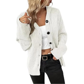 RUISHH Cardigan à Manches Longues et Capuche pour Femme Elégant Pull Tricoté Gilet avec Boutons Décontracté Manteau