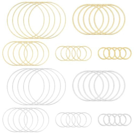 CRAFTYMELODY 300 pièce 10 styles de Boucles D'Oreilles Rondes Anneaux Créoles en Or et Argent Accessoires de Boucles D'Oreilles
