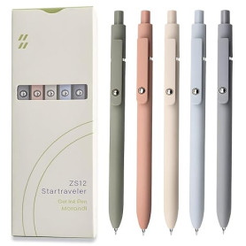 UIXJODO Lot de 5 stylos japonais premium à encre gel noire, avec pointe fine et lisse de 0,5 mm, grip en silicone, clip en métal
