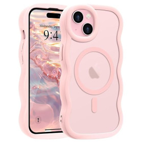 Pepmune Coque Magnétique pour iPhone 15 [Compatible avec Magsafe] Translucide Mat Cadre Vague Bouclée Coque de Téléphone Slim Fi