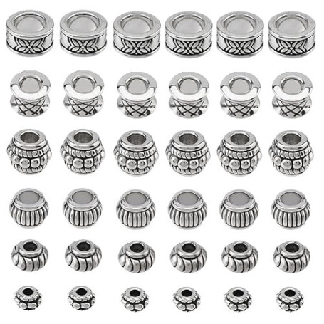 PandaHall Elite - 130 Perles d'Espacement Tibétaines, 6 Styles Intercalaires en Alliage pour Bijoux, Bracelet, Collier, Boucle d