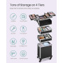 SONGMICS Valise de Maquillage Professionnel 4-en-1, Mallette Cosmétique, XXL, 34 x 24 x 79,3 cm, Verrouillable, roulettes à 360°