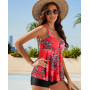 Genfien Maillot De Bain Deux Pièce Tankini Ensembles de Tankini pour Femme Imprimé Rembourré Maillot avec Short de Garçon Maillo