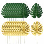 Lot de 20 feuilles de palmier artificielles de Monstera dorées avec tiges pour décoration de table de fête tropicale sur le thèm