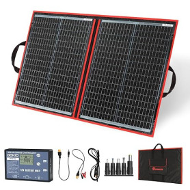 DOKIO Kit Panneau Solaire 100W 18V Pliable Portable Monocristallin Avec régulateur de charge solaire (2 ports USB) pour batterie