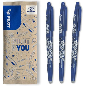 PILOT - Lot de 3 FriXion Ball 07 - Stylo Effaçable à Encre Thermosensible - Stylo Roller Rechargeable - Bleu - Pointe Moyenne