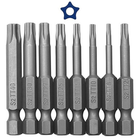 Lot de 8 embouts de tournevis Torx à 5 pointes, tête de sécurité Torx magnétique 1/4", T8, T10, T15, T20, T25, T27, T30, T40, S2