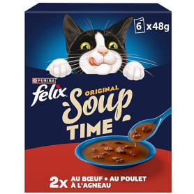 FELIX | Soup Original | Soupes en sachets pour Chat Adulte | Aliment Humide | Au Boeuf, Poulet et Agneau | Sachet Fraîcheur | Lo
