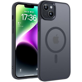 TOCOL Coque Magnétique pour iPhone 14 Plus 6,7 Pouces, Compatible avec MagSafe, Coque Mat Translucide Fine Antichoc, Noir