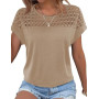 Zeagoo T-shirt d'été en dentelle pour femme - Col rond - Basique - Manches courtes - Élégant pour femme