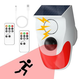 Cuteefun Detecteur de Mouvement Solaire, Alarme Détecteur Mouvement Exterieur avec 2 Télécommandes, Detecteur de Passage sans Fi