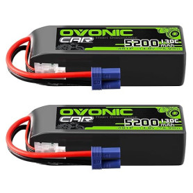 OVONIC Lot de 2 batteries Lipo 4S 14,8 V 5200 mAh 130 C avec fiche EC5 pour voiture RC camion truggy quadcopter hélicoptère cami