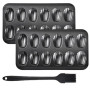 Lot de 2 moules à madeleines - Revêtement antiadhésif pour un démoulage facile - Avec pinceau à huile en silicone - Pour four, p