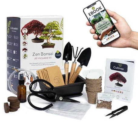 CULTIVEA® Kit Bonsaï Premium Prêt à Pousser - Jardinez et décorez - Entretien de vos bonsaïs et plantes naturel - Fil, Outils, C