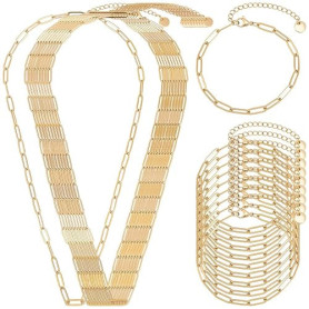 BEAMARKER 20 Pièces Chaîne Collier Bracelet Kit 2 Styles Plaqué Or 18K Trombone Chaîne Acier Inoxydable 18cm Charme Bracelet 47c