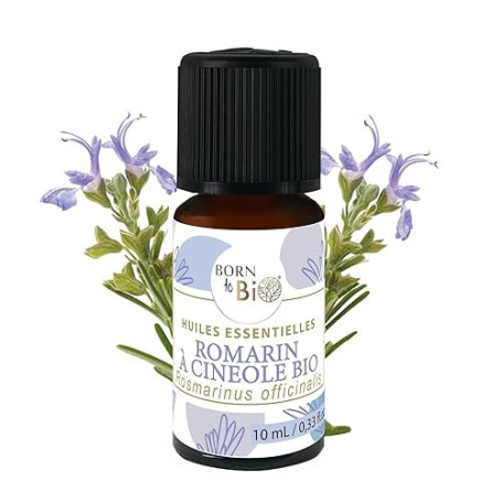 BORN TO BIO Huile Essentielle Romarin à Cinéole Bio - Favorise la Mémoire et la Concentration - 100% Pure et Naturelle - Proprié