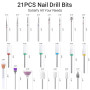 MelodySusie Ensemble 21 pièces d'Embouts pour Ponceuse Ongles Professionnels 3/32'' Céramique Diamant Carbure, Kit Outils Ongles