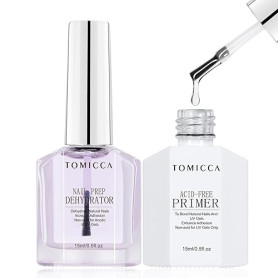 TOMICCA Primer Ongle Gel UV et Nail Déshydrateur Set, 2 * 15ML Sans Acide Séchage Rapide Vernis Semi Permanent en Acrylique Gel