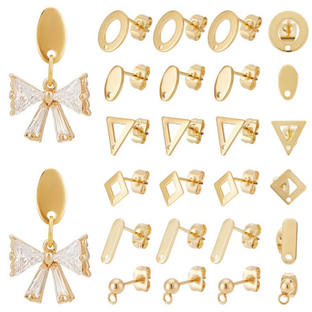 UNICRAFTALE 72pcs 6 styles Clou Boucles d'oreilles Plaqué Or 24 Carats Boucle D'oreilles Rond Tige Boucles d'oreilles avec écrou